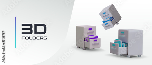 Electronic folders for saving files. Renting dedicated server. Electronic storage, cloud. Memory for computer. Data storage devices. Advertising vector poster