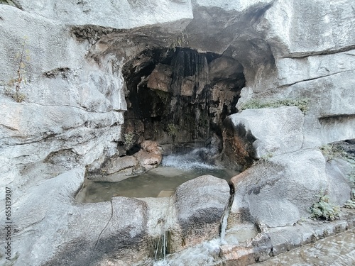 Waterfall and cave