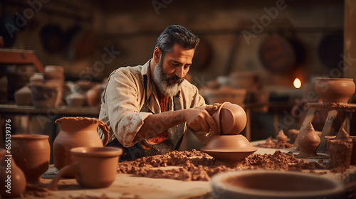 A skilled artisan in a pottery workshop, inviting enthusiasts to witness the magic of crafting clay into beautiful objects