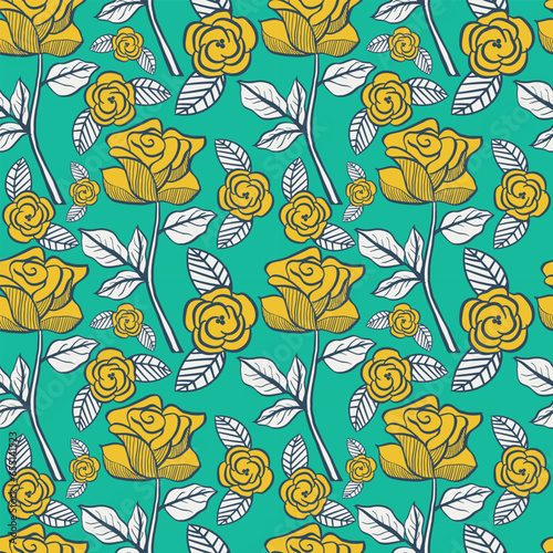 Floral seamless pattern. yellow flowers on a green background