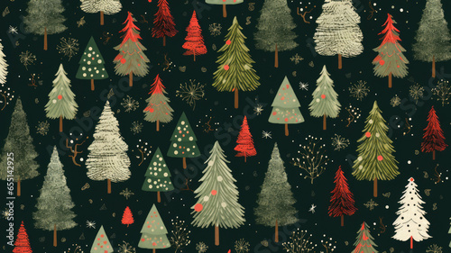 Christmas background; seamless christmas tree pattern. Illustration wallpaper background for card, ads or gifts wrap and web design. Ai generative