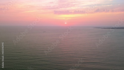 Mumbai, India: Aerial view of Juhu Beach, famous city beach in capital of Maharashtra at sunset - landscape panorama of South Asia from above photo