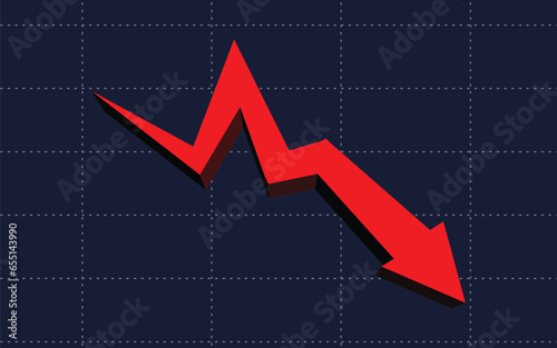 red arrow expands downwards big loss economic stock trading market recession