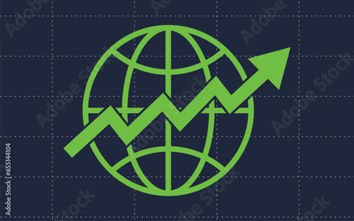 green arrow pointing upwards economic stock trading market chart rising on globe background