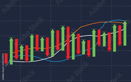 red and green arrows going up and down on the economic stock trading market chart	
