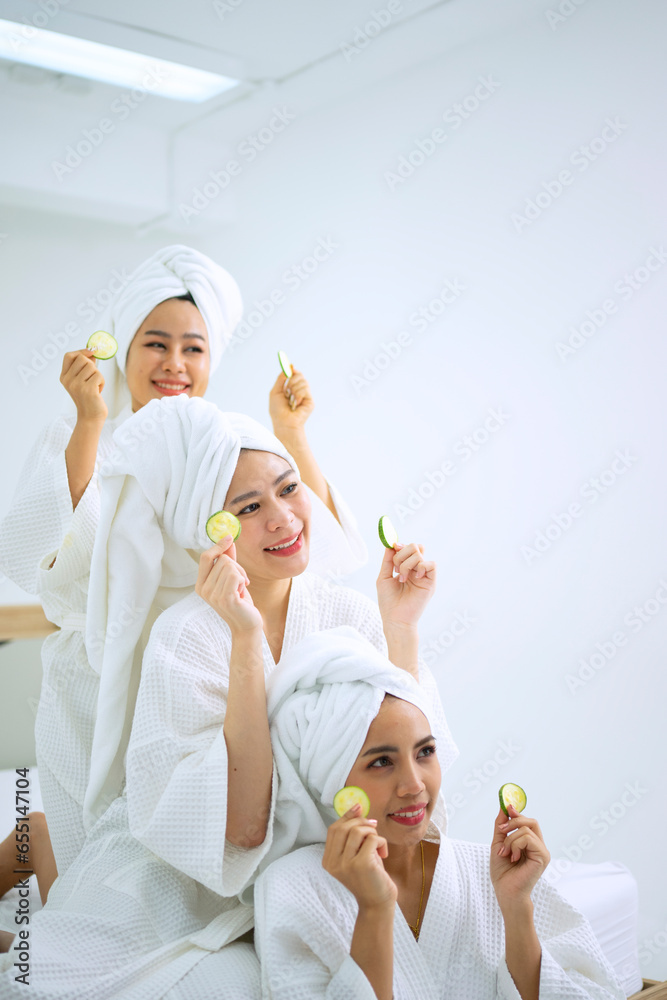 Pretty women spend time at resort and spa hotel. Pretty women spend time at resort and spa hotel.