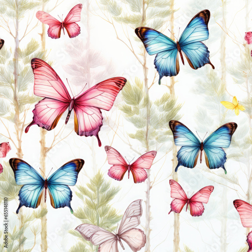 Watercolor butterflies Pattern design Illustration  Generative Ai