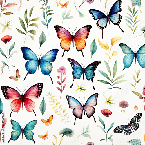 Watercolor butterflies Pattern design Illustration  Generative Ai
