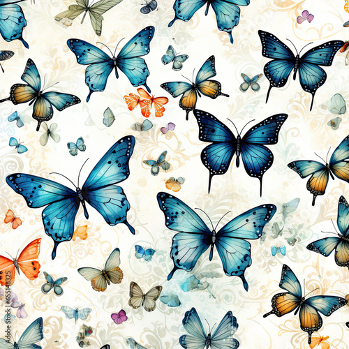 Watercolor butterflies Pattern design Illustration  Generative Ai