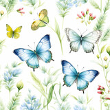 Watercolor butterflies Pattern design Illustration, Generative Ai