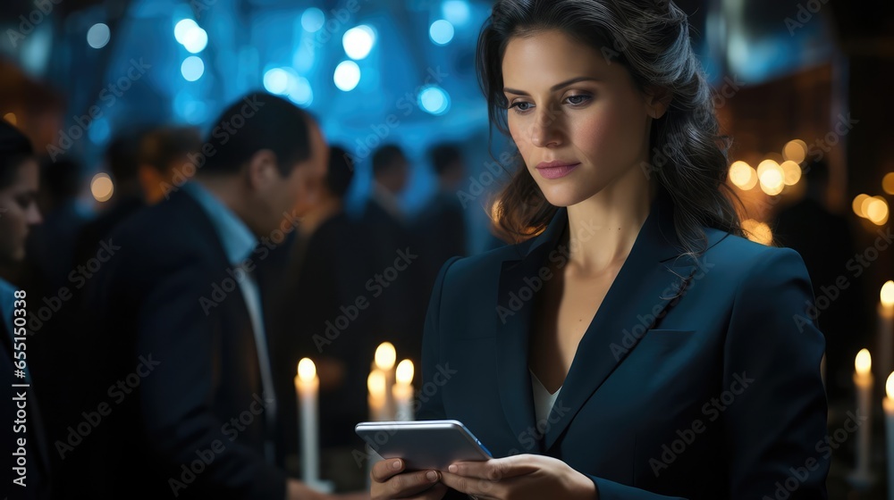 Succesful female entrepreneur replying to emails on tablet
