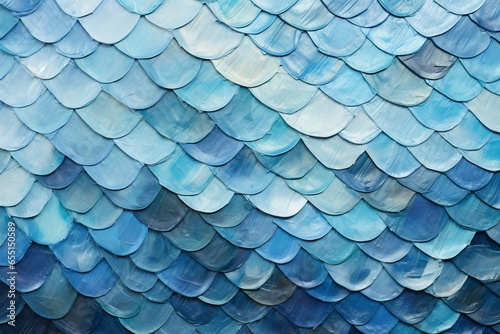 油絵風抽象背景バナー）水色・青・青緑の立体的な魚の鱗風の柄