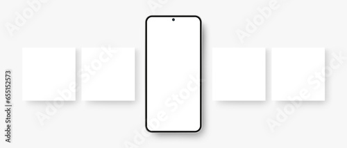 Modern Smartphone With Blank Square Carousel Posts for Your Designs on Social Network. Vector Illustration