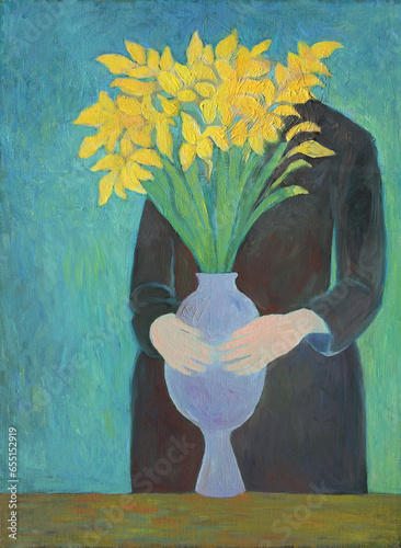 woman with flowers. oil painting. illustration