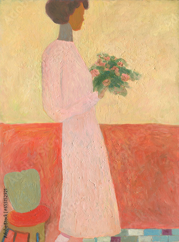 woman with flowers. oil painting. illustration