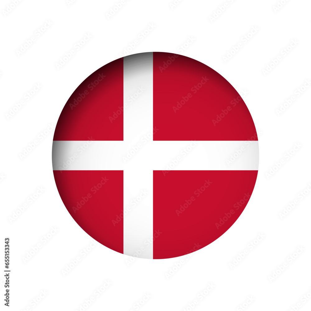 Denmark flag - behind the cut circle paper hole with inner shadow. Denmark flag - behind the cut circle paper hole with inner shadow.