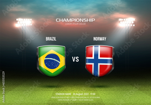 Logos soccer teams on green field background. Vector template for your design.