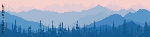 Fototapeta Naklejka Na Ścianę i Meble -  Sunrise in the mountains, seamless border, panoramic view, vector illustration	