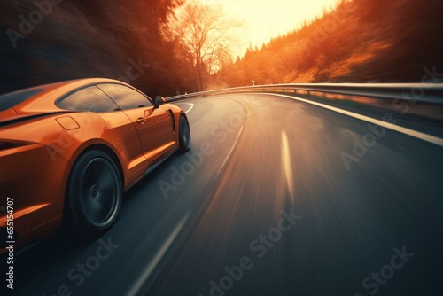 Fast car on vibrant road. Generative AI