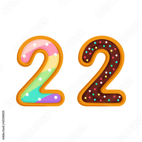 22 number sweet glazed doughnut vector illustration