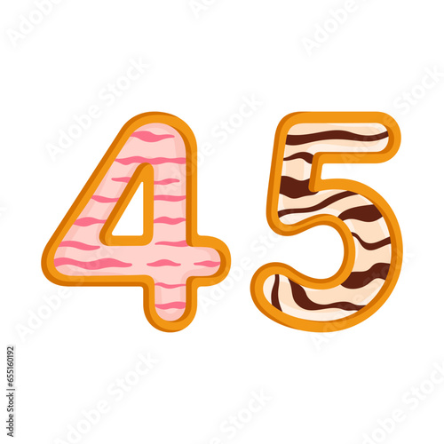 45 number sweet glazed doughnut vector illustration