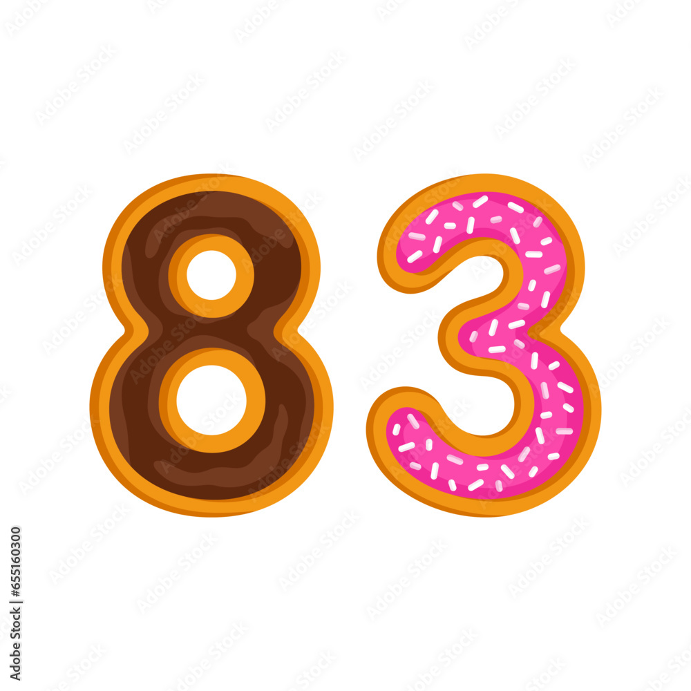 83 number sweet glazed doughnut vector illustration 83 number sweet glazed doughnut vector illustration