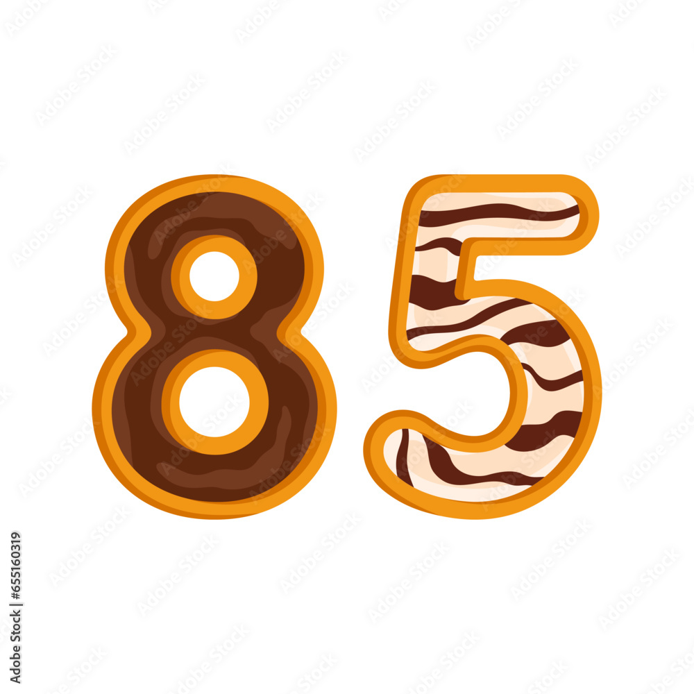 85 number sweet glazed doughnut vector illustration