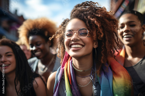 Beautiful girl in lgbtq activists demonstration pride act. ai generative