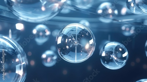 A group of transparent spheres in the air