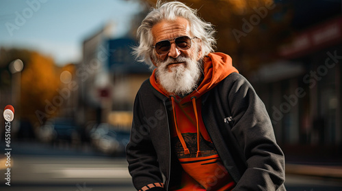stylish and active grandfather, showcasing his personality and love for skateboarding style © ZoomTeam