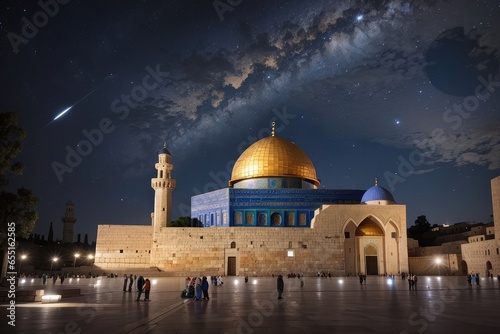 night view of the al Aqsa mosque star sky background photo 