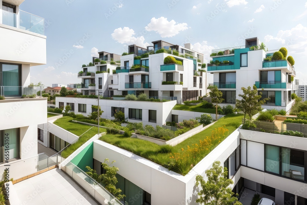 Fototapeta premium Green nature-friendly building in the city background photo