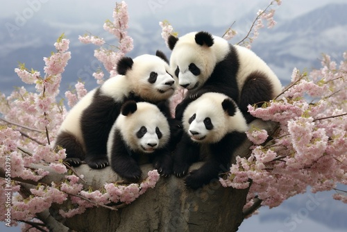 A group of pandas spending quality time together. Generative AI photo