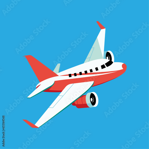 Plane or airplane in the sky vector illustration in flat style. Icon White, flying plane, top view