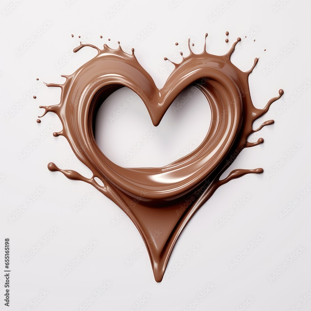 Chocolate splash in the shape of a heart include clipping path, 3d rendering - generative AI Chocolate splash in the shape of a heart include clipping path, 3d rendering - generative AI