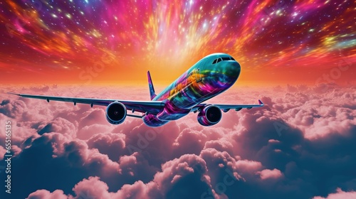 beautiful photography psychedelic spaces flying plane, inspired by psychedelic spaces of the 90's - generative AI