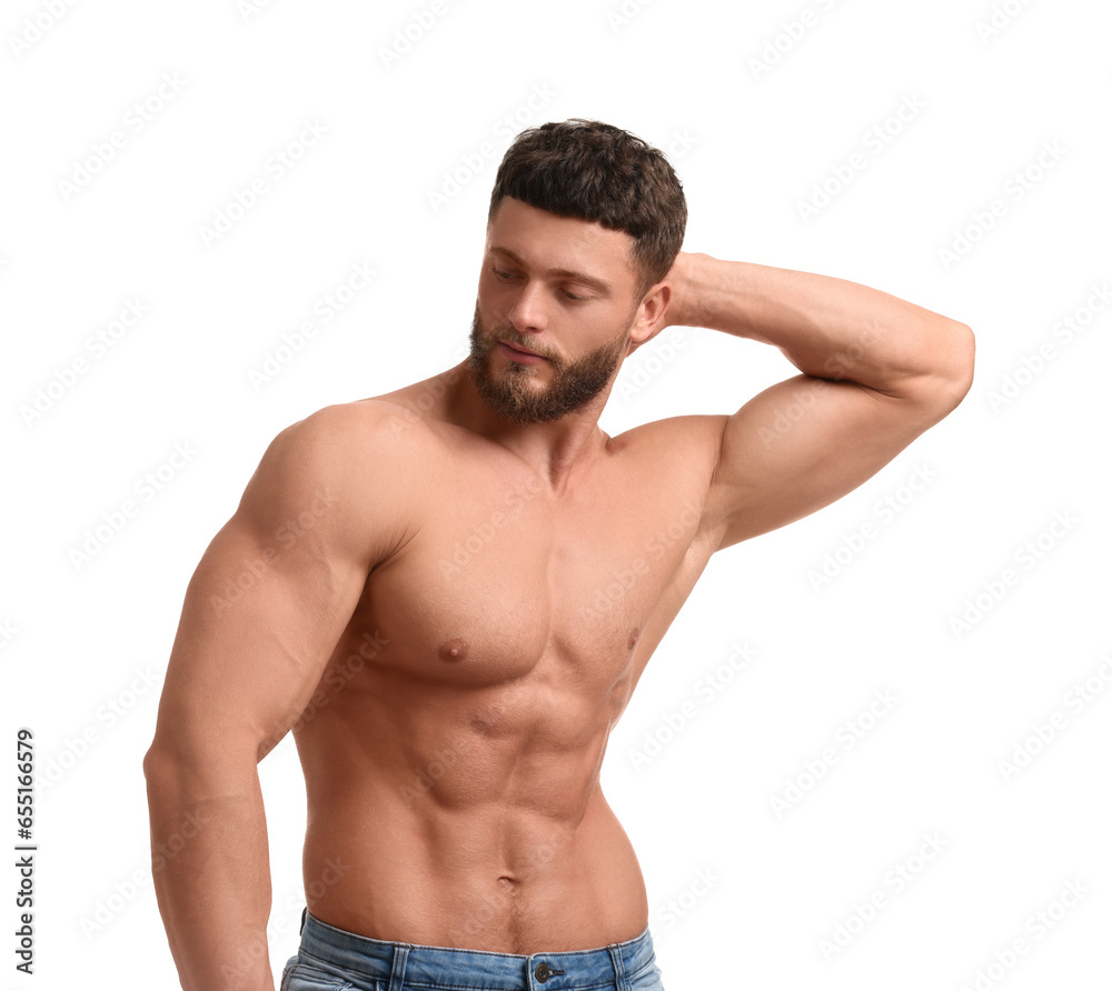 Handsome muscular man isolated on white. Sexy body Handsome muscular man isolated on white. Sexy body