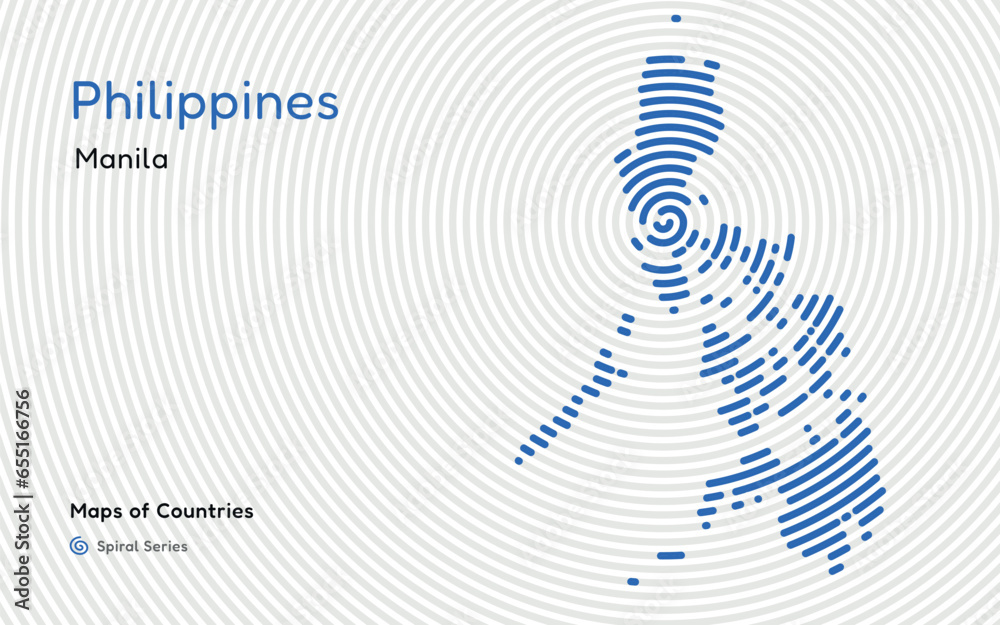 Creative map of Philippines. Political map. Manila. Capital. World Countries vector maps series. Spiral fingerprint series black
Creative map of Philippines. Political map. Manila. Capital. World Countries vector maps series. Spiral fingerprint series black