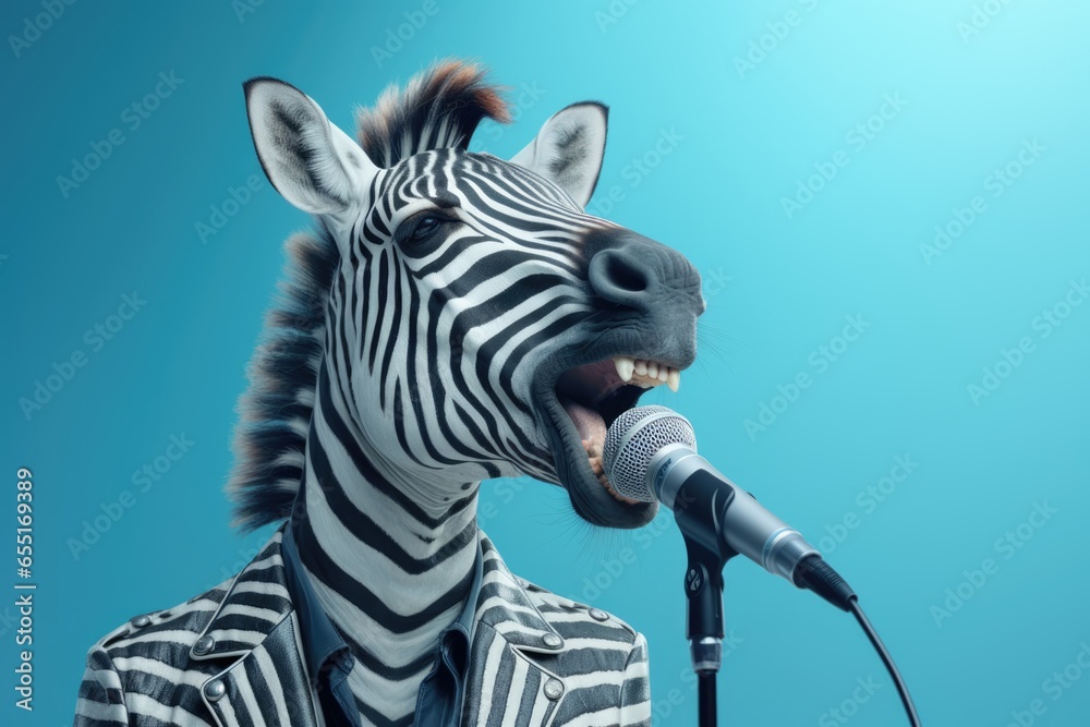Singing zebra on the stage, AI generative art - obrazy, fototapety, plakaty 