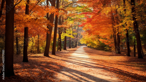 紅葉した木々の中の山道 © Albert