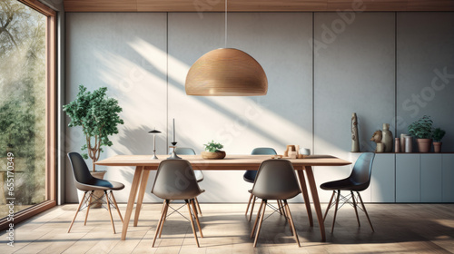 A dining room furnished with a Scandinavian dining table