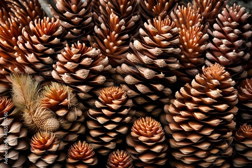Produce a close-up of a pine cone's seeds nestled within its scales