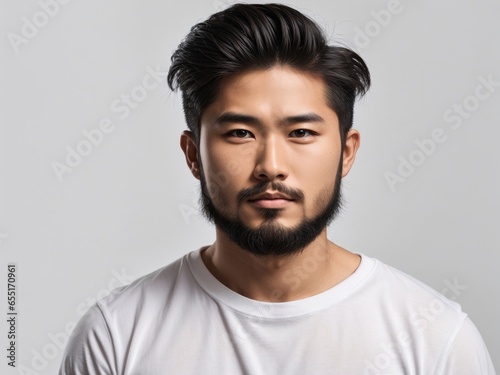 Asian Man with Stylish Hair, Beard, and Strong Jawline, Handsome Asian Man with Trendy Hair, Beard, and Strong Jawline, Fresh Hair and Beard on Asian Guy, Strong Jawline and Trendy Facial Hair © Paper