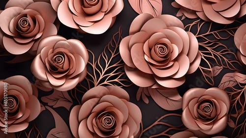 Background of illustrated rose gold Flowers. Creative Wallpaper 