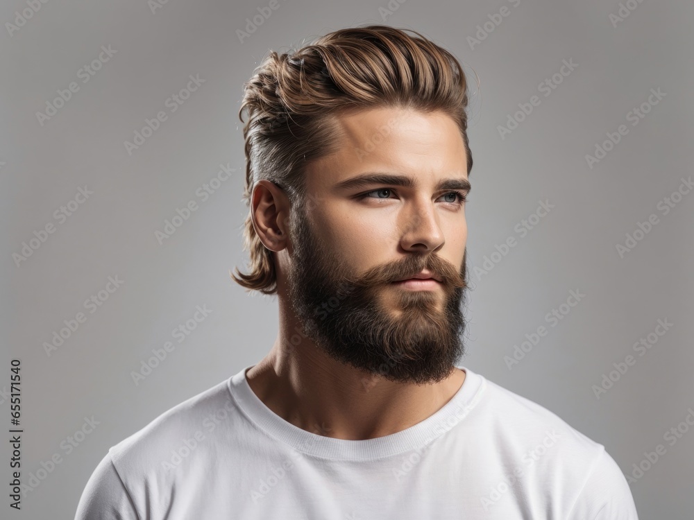 Stylish Man with Fresh Hair, Beard, and Strong Jawline,Handsome Man with Stylish Hair, Beard, and Strong Jawline,Trendy Male Model: Fresh Hair and Beard on Isolated White Stylish Man with Fresh Hair, Beard, and Strong Jawline,Handsome Man with Stylish Hair, Beard, and Strong Jawline,Trendy Male Model: Fresh Hair and Beard on Isolated White