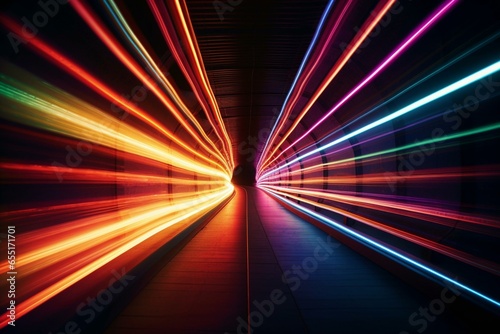 Vibrant streaks create a stunning tunnel of colorful neon lights. Generative AI © Beatriz