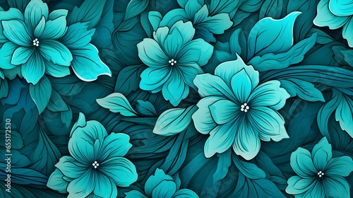 Background of illustrated turquoise Flowers. Creative Wallpaper 