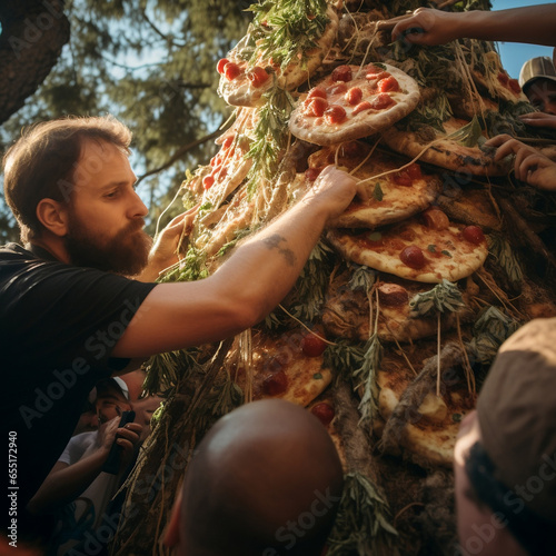 Italian harvests pizzas from the pizza tree after a year of hard work 