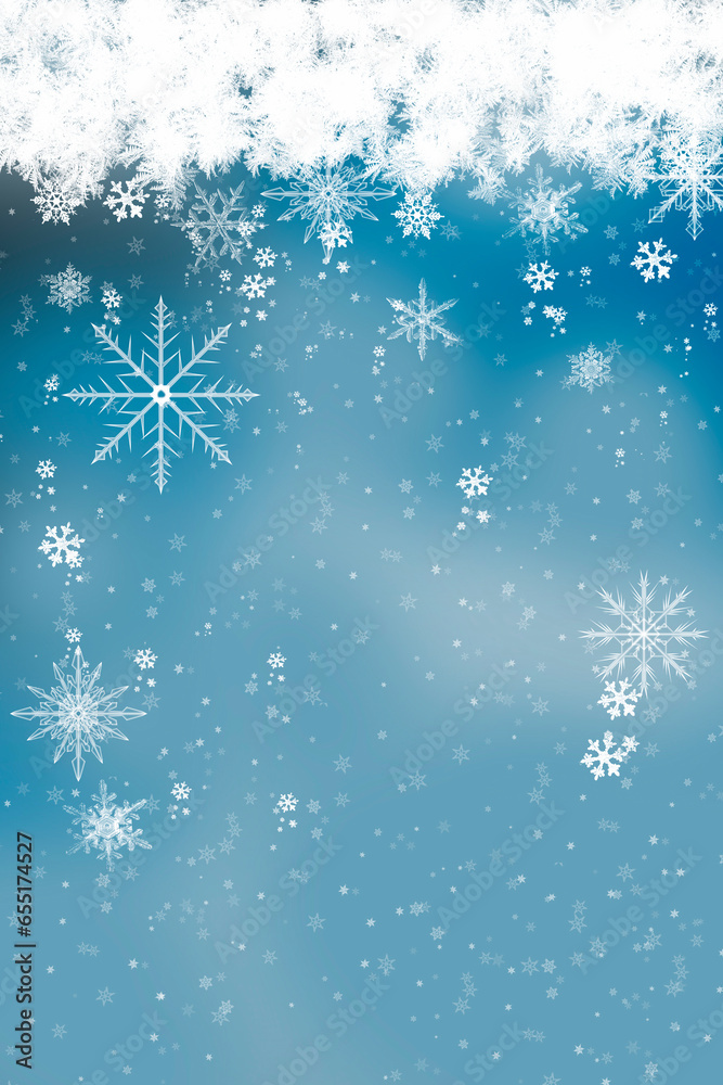 Abstract blue Winter Background with snow flakes.
