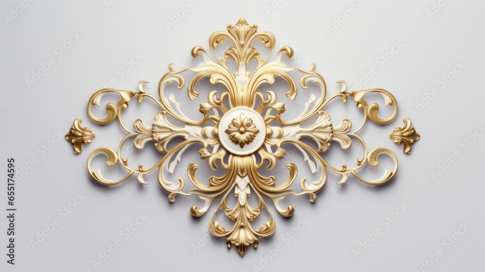 a rich golden baroque ornament delicately engraved on a pristine white background. The intricate details and lavish curves of the design exude opulence and sophistication. a rich golden baroque ornament delicately engraved on a pristine white background. The intricate details and lavish curves of the design exude opulence and sophistication.